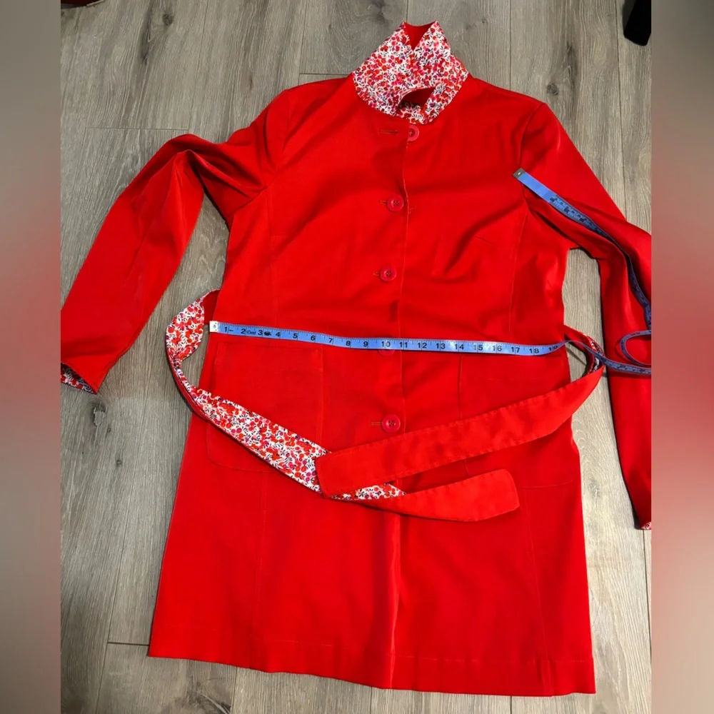 liberty Art Fabric Red Trench Coat with Floral Trim. Size M - Picture 8 of 10